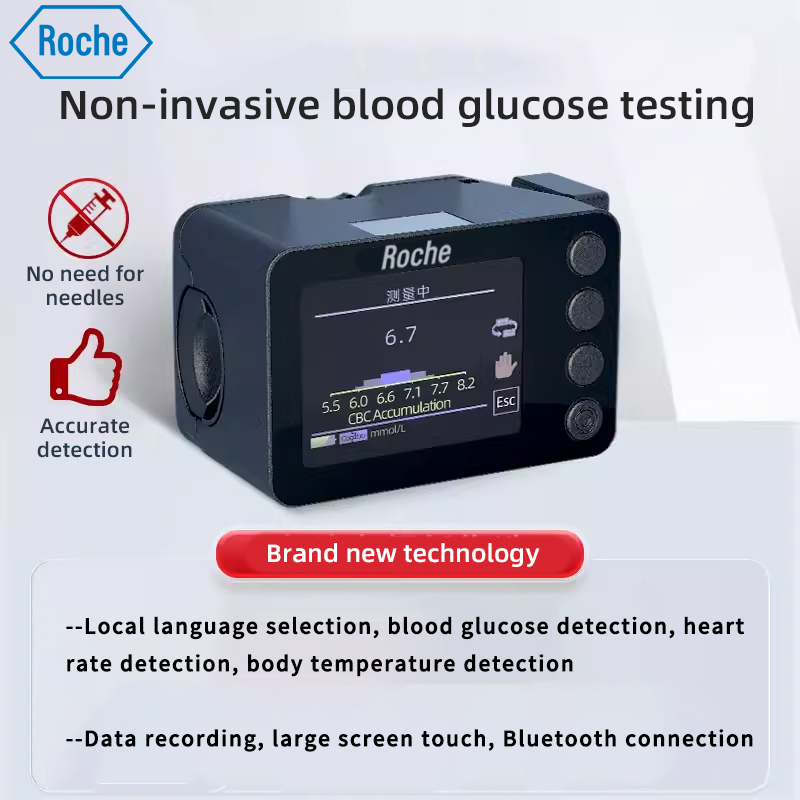 Seleção de idioma local, detecção de açúcar no sangue, detecção de frequência cardíaca, detecção de temperatura corporal, registro de dados, tela grande sensível ao toque, conexão Bluetooth