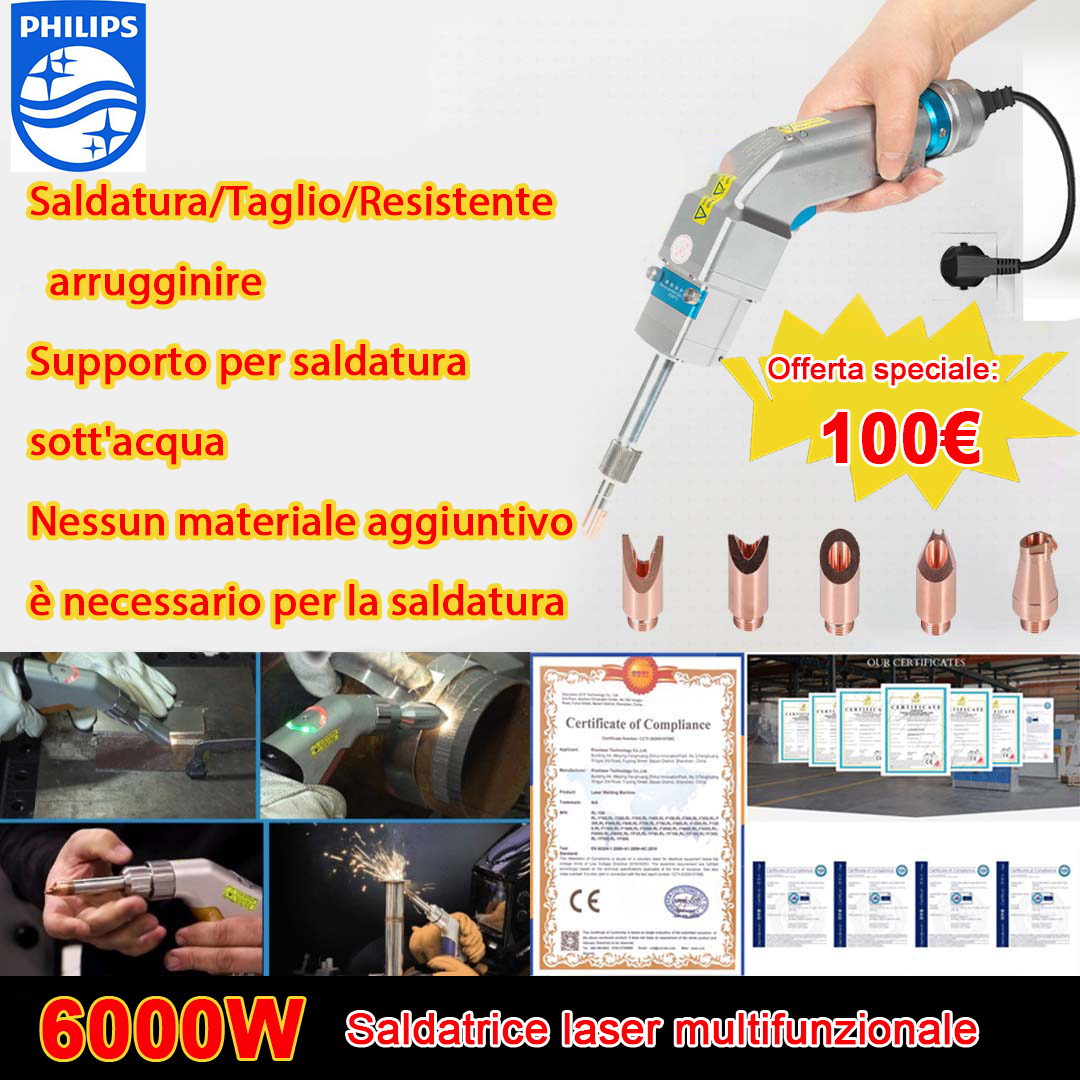 Pistola láser multifuncional 6000W (soldadura oro/plata/cobre/hierro/aluminio/acero inoxidable) espesor de soldadura 0-20mm (soldadura/corte/limpieza 3 en 1)-90€