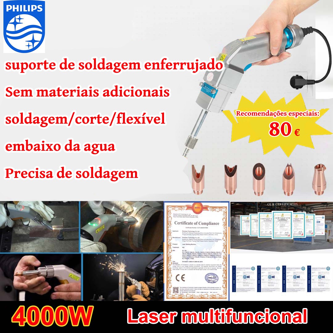 Pistola laser multifuncional 4000W (ouro/prata/cobre/ferro/alumínio/aço inoxidável) espessura de soldadura 0-7mm (soldagem/corte dois em um) - 80€